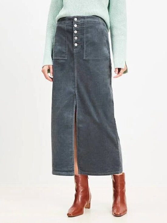 LOFT Dresses & Skirts - LOFT Corduroy Button Front Midi Pocket Skirt sz2